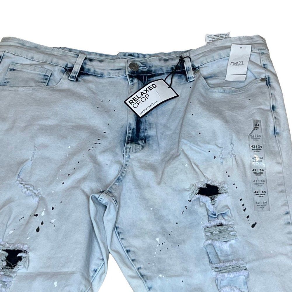 Rue 21 Mens Relaxed Crop Ripped Spaint Splatter Jeans - Picture 2 of 4